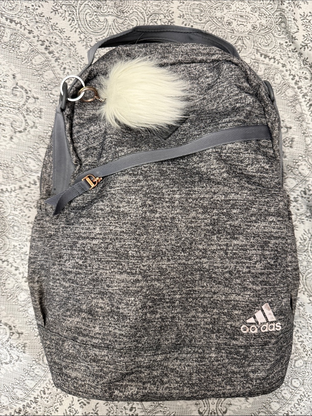 adidas Heather Gray Women's Backpack with White Pom